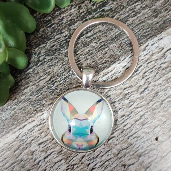 bunny Accessories - Geometric bunny rabbit key chain fob